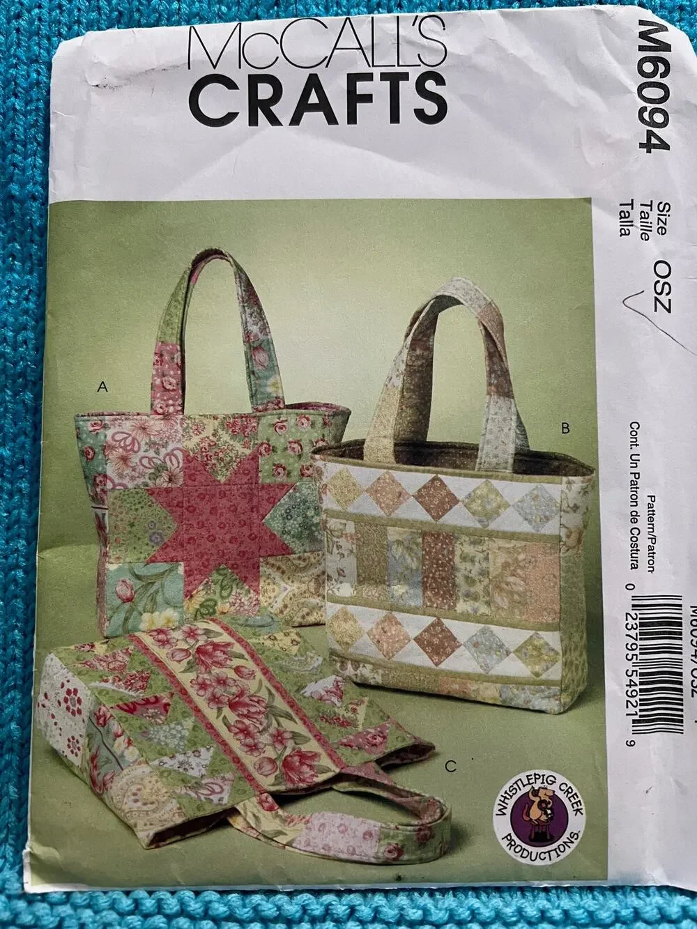 McCalls pattern 6094 quilted tote bags 13in